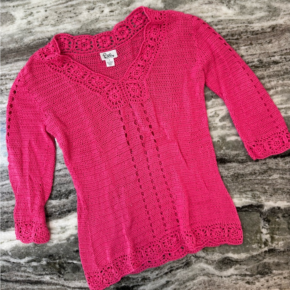 Lilly Pulitzer Pink V-Neck 100% Cotton Sweater Women’s Size Small